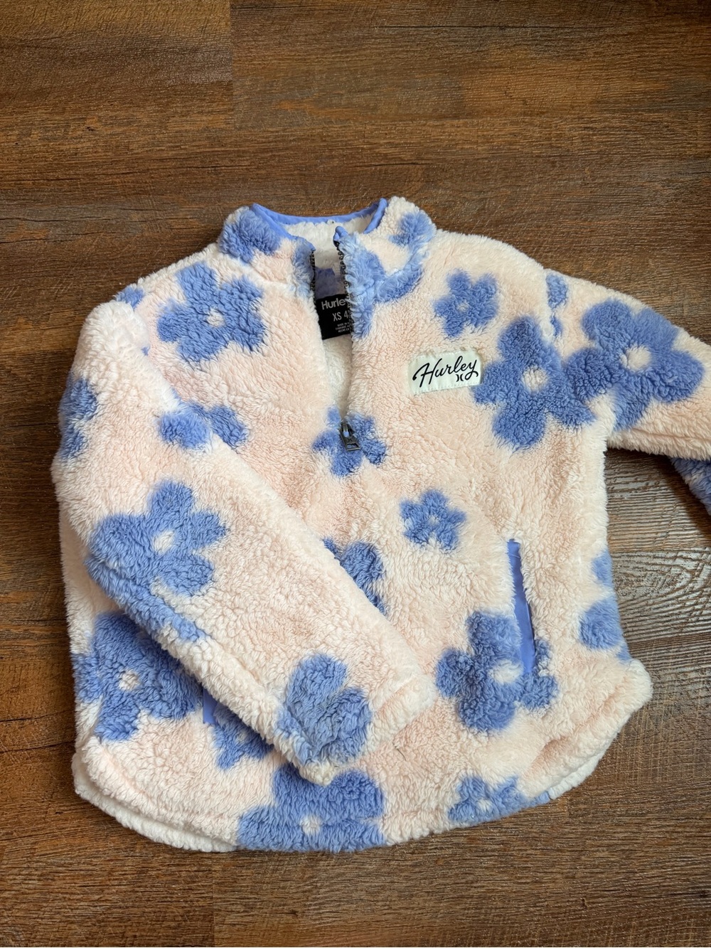 Hurley Kids Cream Pullover with Blue Floral Fleece